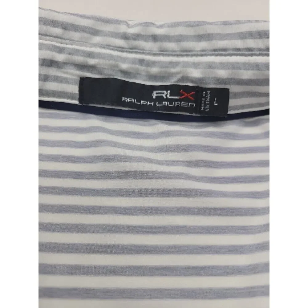 RLX Ralph Lauren Golf Polo Shirt Men’s Size Large SS White Gray Striped Wicking